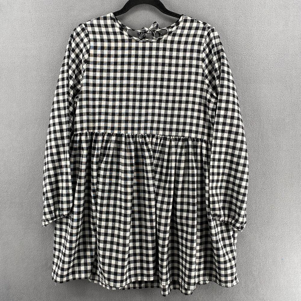Urban Renewal Gingham Checkered Plaid‎ Baby Doll Mini Dress M/L? Black White